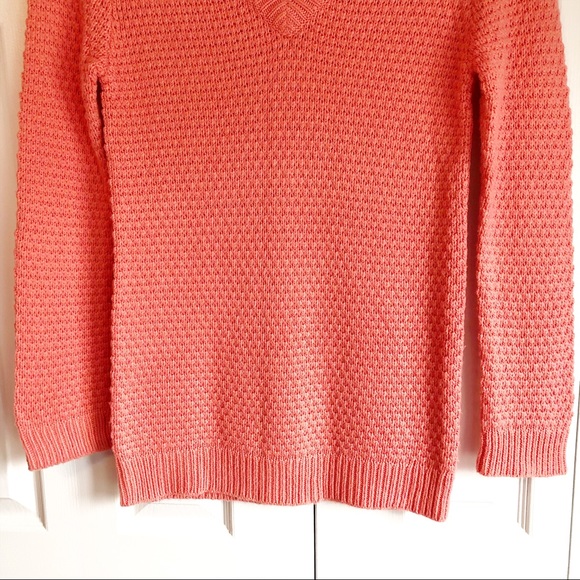 Hinge Coral Orange V-Neck Soft Wool Cashmere Blend Sweater Small - Picture 8 of 16